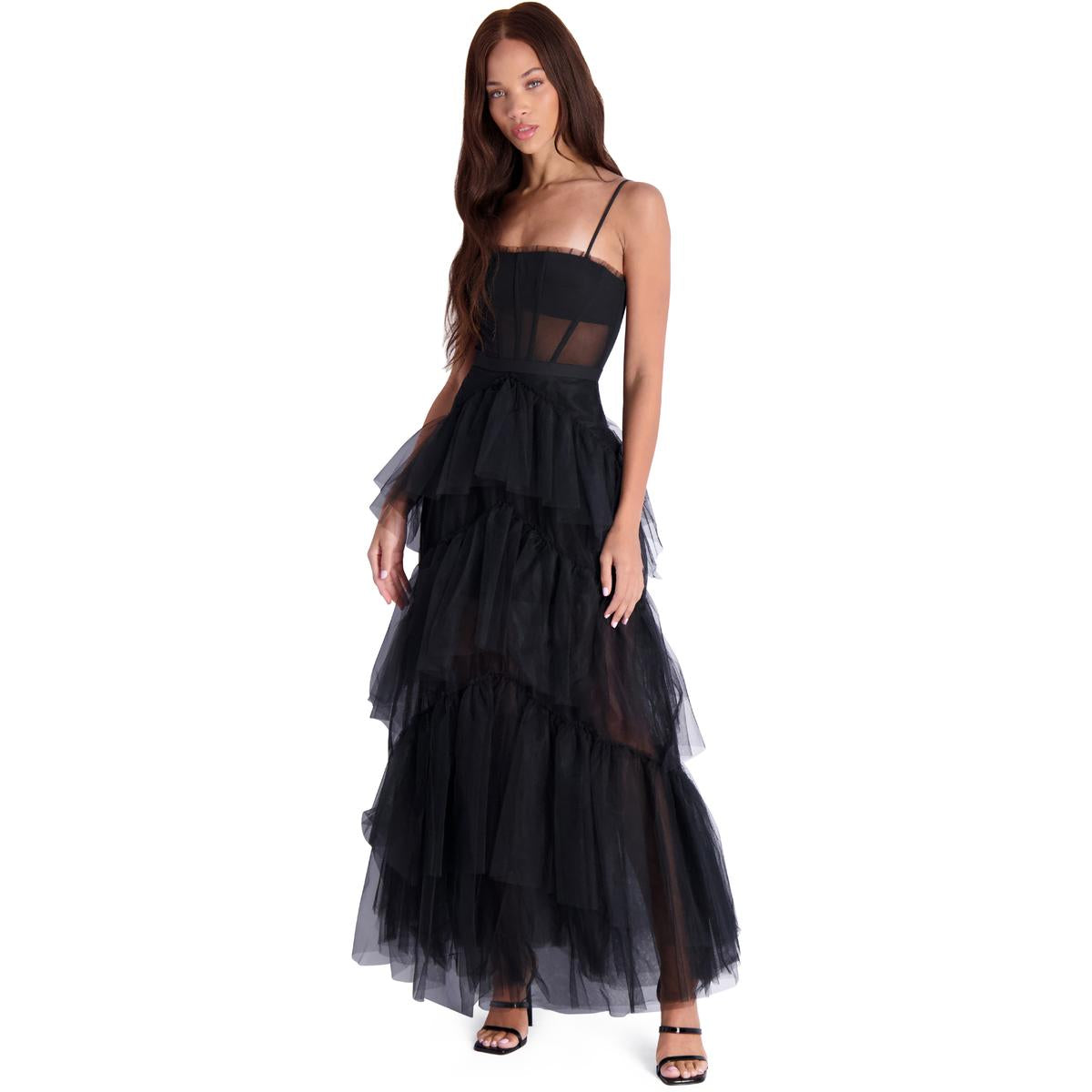 Vestido corpete de tule feminino BCBGMAXAZRIA Essential, preto, tamanho 2