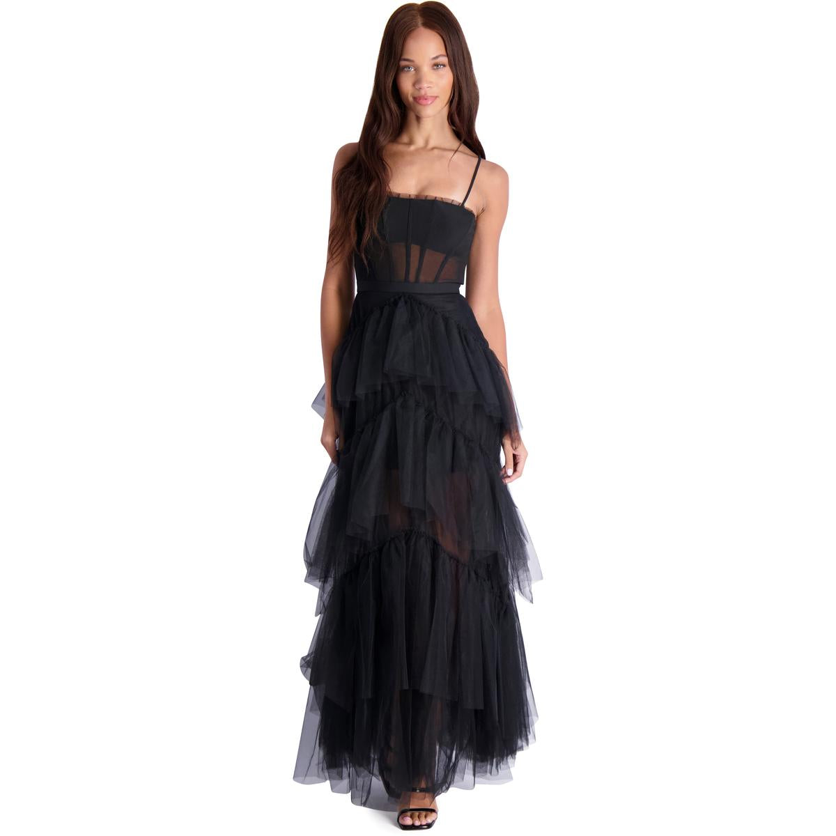 Vestido corpete de tule feminino BCBGMAXAZRIA Essential, preto, tamanho 2