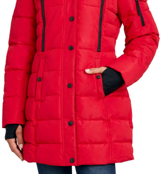 Casaco acolchoado com capuz e acabamento em pele sintética Nautica feminino, vermelho, tamanho grande