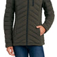 Casaco acolchoado com capuz Nautica feminino, elástico e dobrável, verde, tamanho X-S