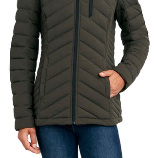 Casaco acolchoado com capuz Nautica feminino, elástico e dobrável, verde, tamanho X-S
