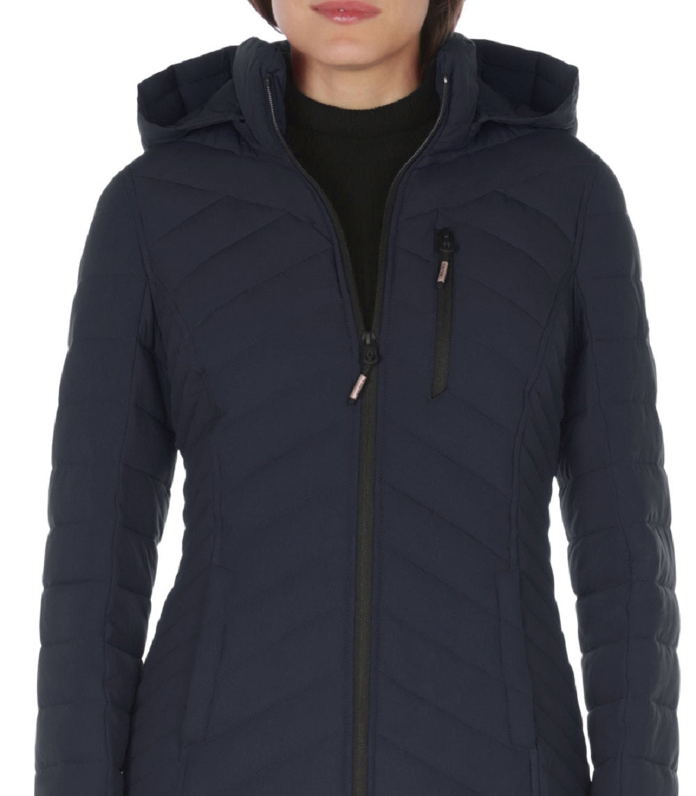 Casaco acolchoado com capuz Nautica feminino, azul, tamanho grande
