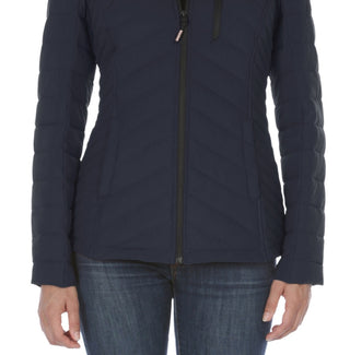 Casaco acolchoado com capuz Nautica feminino, azul, tamanho grande