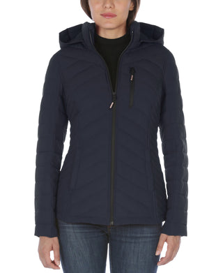 Casaco acolchoado com capuz Nautica feminino, azul, tamanho grande