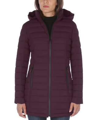 Casaco acolchoado com capuz Nautica feminino, elástico e dobrável, roxo, tamanho X-S