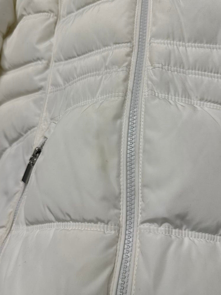 Casaco acolchoado com capuz e acabamento em pele sintética Laundry By Shelli Segal, feminino, branco, tamanho M