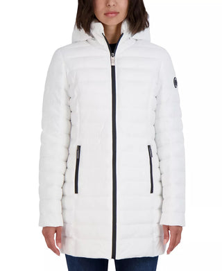 Casaco acolchoado com capuz Nautica feminino, elástico e dobrável, branco, tamanho médio
