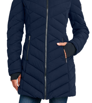 Casaco acolchoado elástico com capuz e acabamento em pele sintética Nautica feminino, azul, tamanho extragrande