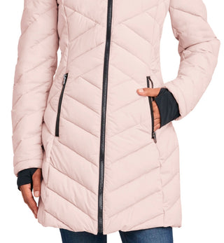 Casaco acolchoado elástico com capuz e acabamento em pele sintética Nautica feminino, rosa, tamanho XX-G
