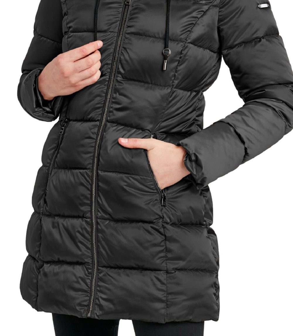Casaco acolchoado de cetim feminino Laundry By Shelli Segal, preto, tamanho pequeno