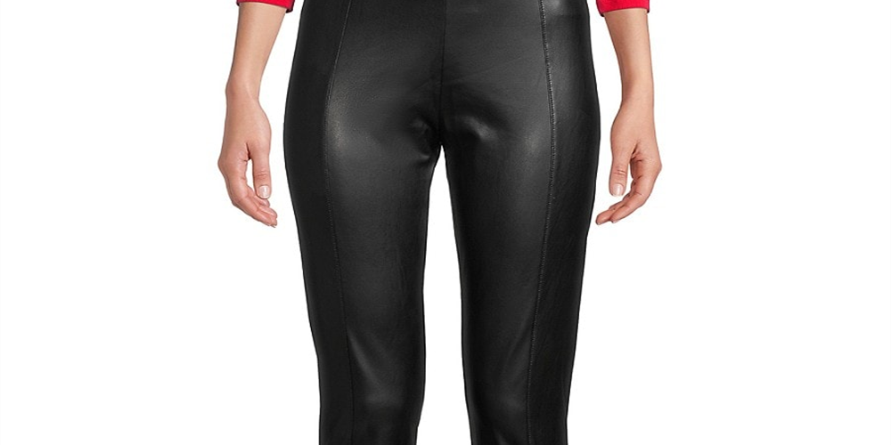 Leggings femininas de couro sintético de cintura alta BCBGMAXAZRIA, pretas, tamanho X-S