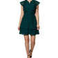 Vestido curto de festa com babados e botões transparentes, forrado, manga curta, fenda, estilo flare, verde, tamanho 6, pequeno, da Sage Women's
