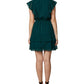 Vestido curto de festa com babados e botões transparentes, forrado, manga curta, fenda, estilo flare, verde, tamanho 6, pequeno, da Sage Women's