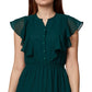Vestido curto de festa com babados e botões transparentes, forrado, manga curta, fenda, estilo flare, verde, tamanho 6, pequeno, da Sage Women's