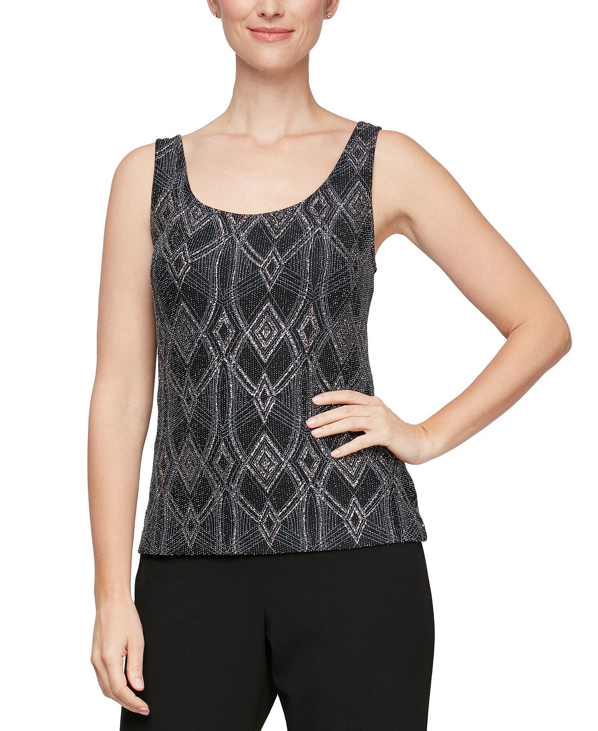 Alex Evenings Regata e jaqueta feminina com decote redondo e jacquard, preta, tamanho médio