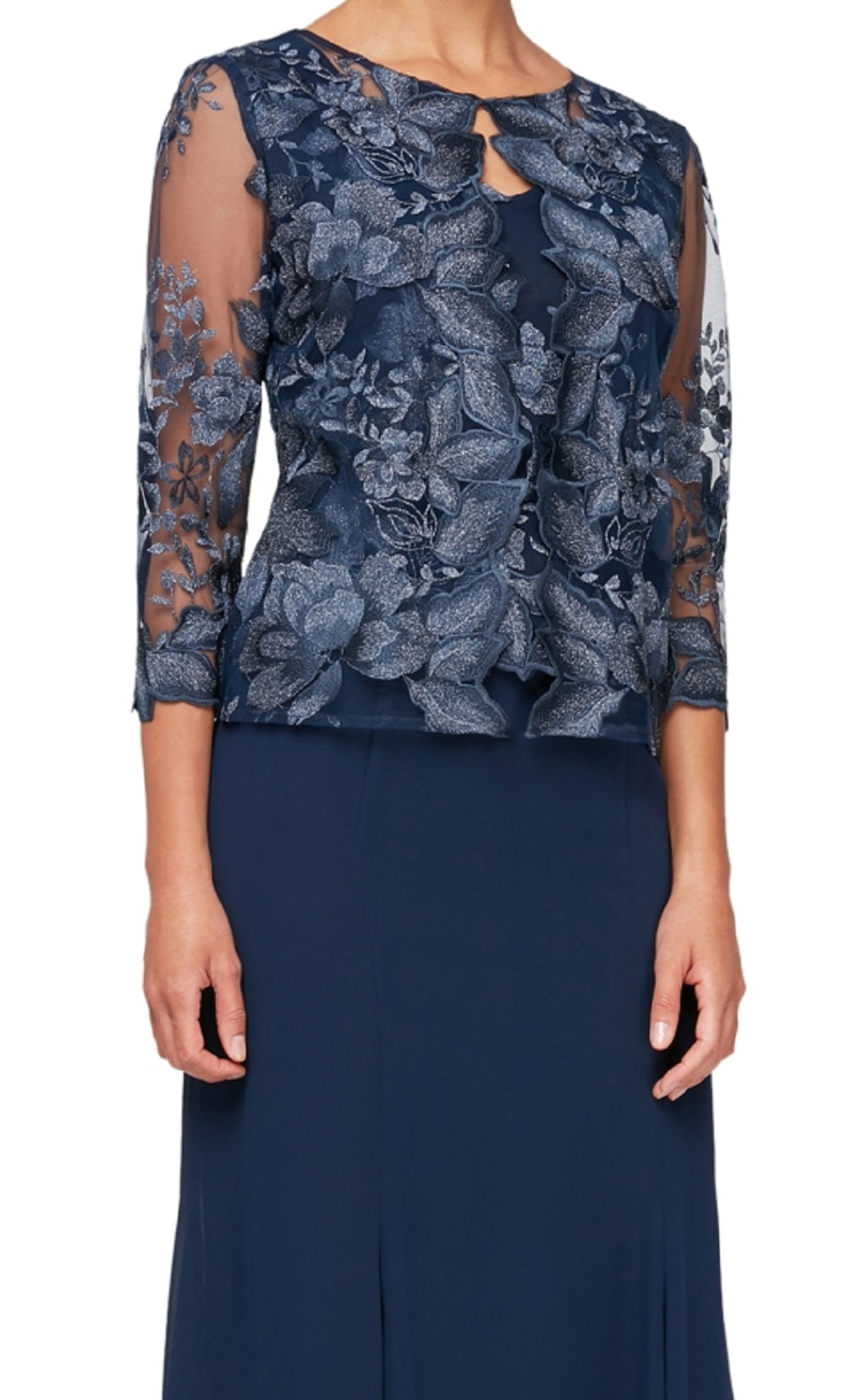 Alex Evenings Jaqueta Mock Feminina Vestido Midi Azul Tamanho 4