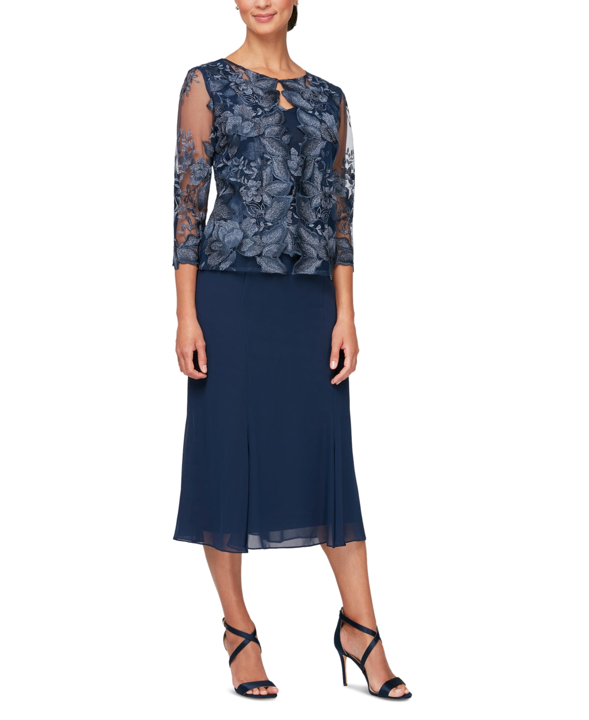 Alex Evenings Jaqueta Mock Feminina Vestido Midi Azul Tamanho 4
