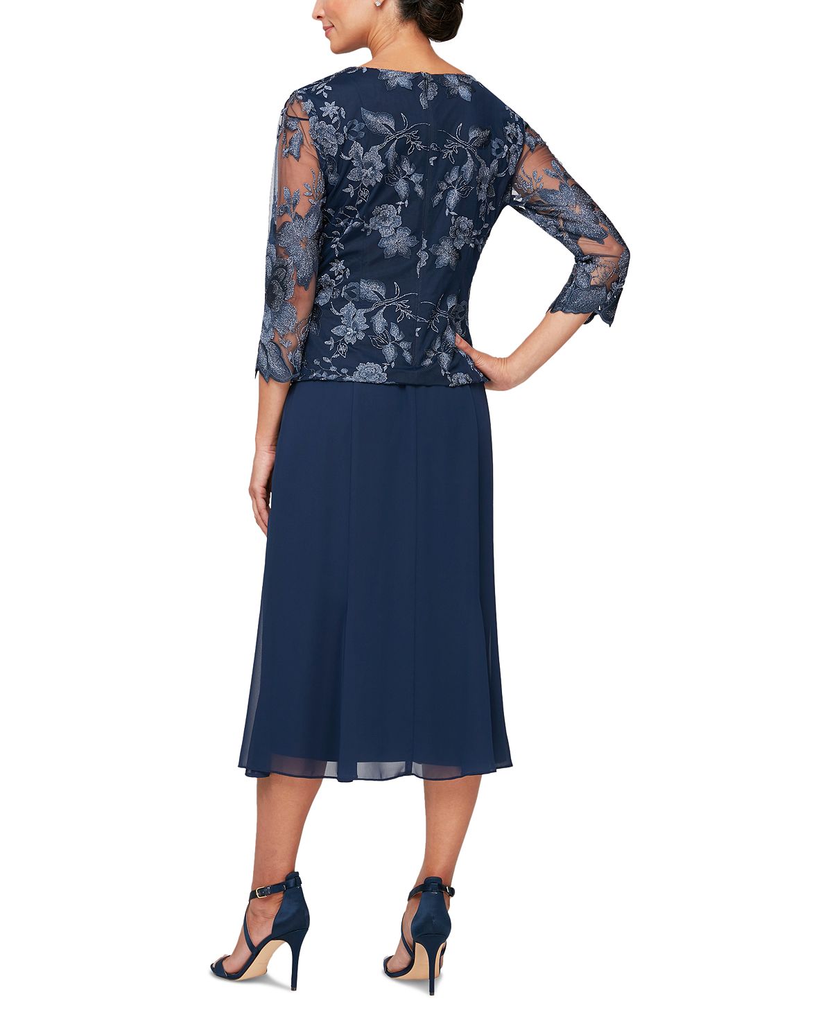 Alex Evenings Jaqueta Mock Feminina Vestido Midi Azul Tamanho 14
