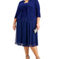 Vestido feminino Alex Evenings com glitter e jaqueta, azul, tamanho 14W