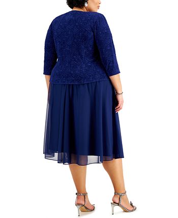 Vestido feminino Alex Evenings com glitter e jaqueta, azul, tamanho 14W