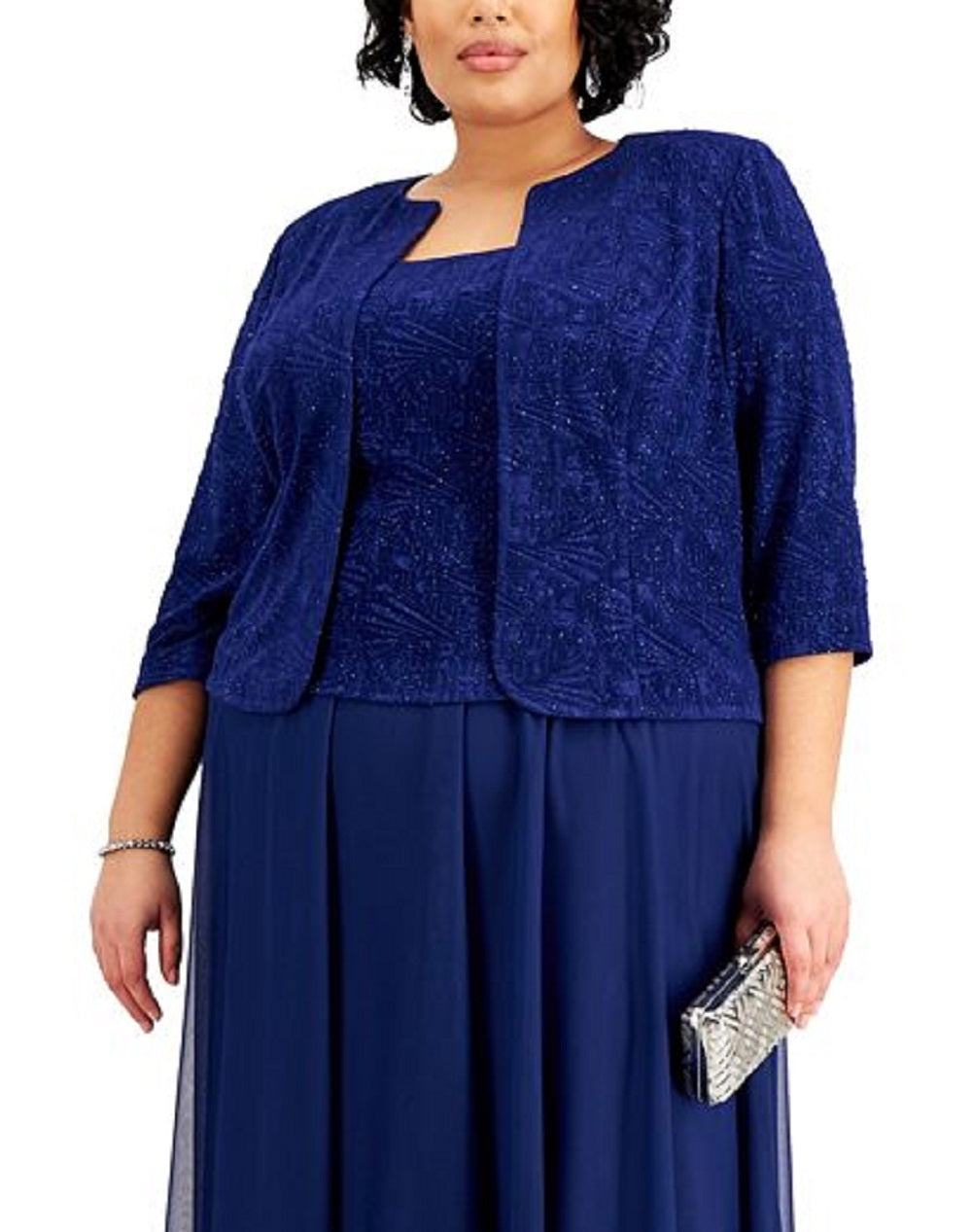 Vestido feminino Alex Evenings com glitter e jaqueta, azul, tamanho 14W