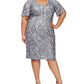 Alex Evenings Minivestido de coquetel feminino com mangas cortadas e lantejoulas, cinza, tamanho 18W