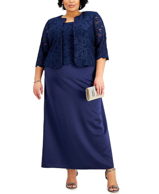 Alex Evenings Women's Lace Dress & Jacket Blue Size 20W