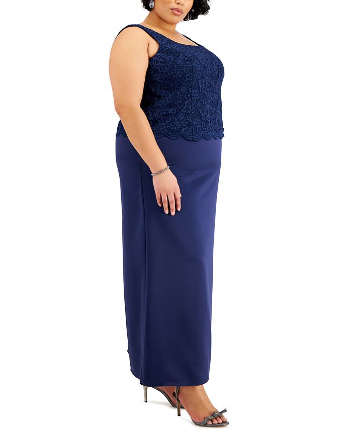 Vestido e jaqueta de renda femininos Alex Evenings, azul, tamanho 20W