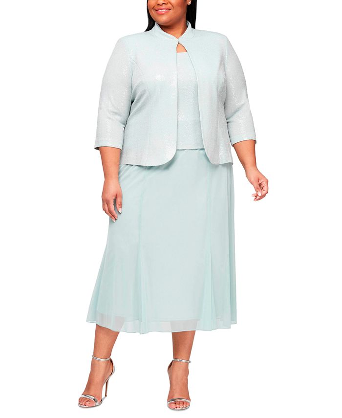 Alex Evenings Vestido de coquetel midi de duas peças com jaqueta e brilho, verde, tamanho 24W