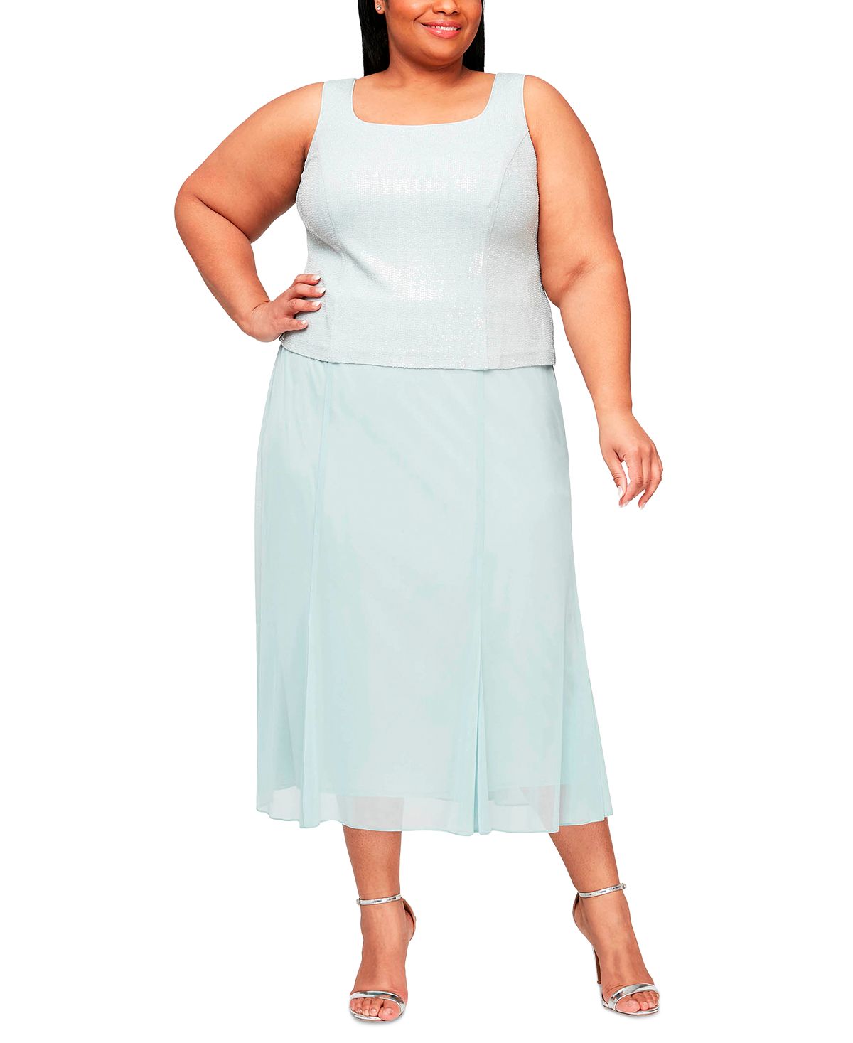 Alex Evenings Vestido de coquetel midi de duas peças com jaqueta e brilho, verde, tamanho 24W
