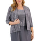 Vestido midi feminino Alex Evenings com lantejoulas e jaqueta cinza, tamanho 16W