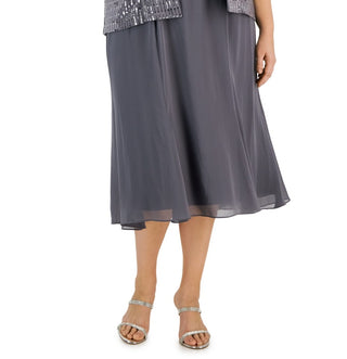 Vestido midi feminino Alex Evenings com lantejoulas e jaqueta cinza, tamanho 16W