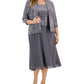 Vestido midi feminino Alex Evenings com lantejoulas e jaqueta cinza, tamanho 16W