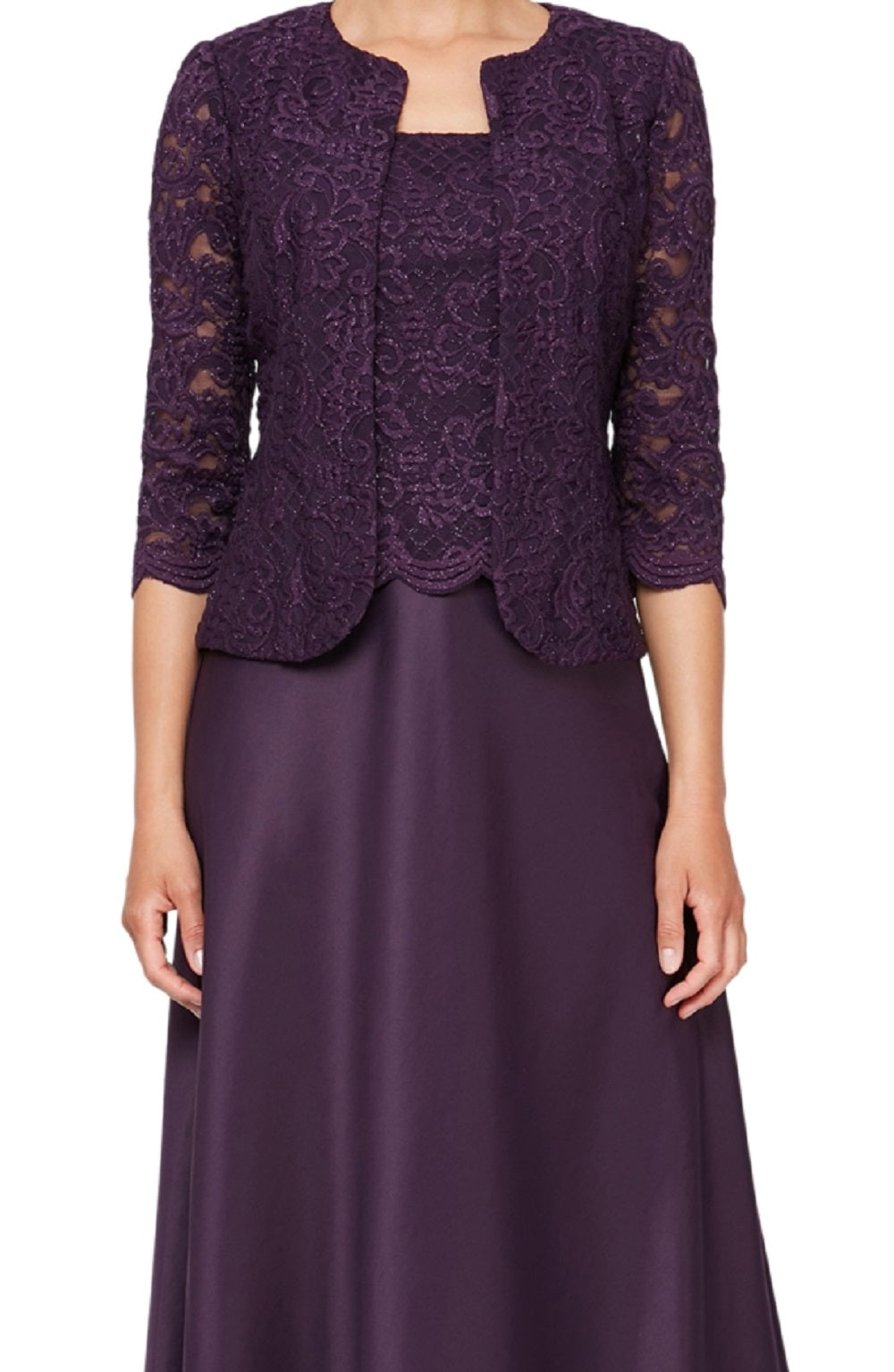 Vestido de festa feminino Alex Evenings com renda bordada e jaqueta, roxo, tamanho 6