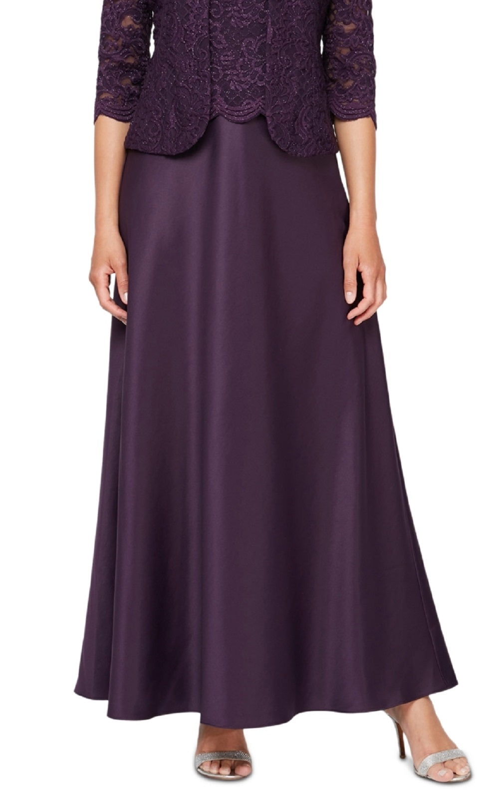 Vestido de festa feminino Alex Evenings com renda bordada e jaqueta, roxo, tamanho 6