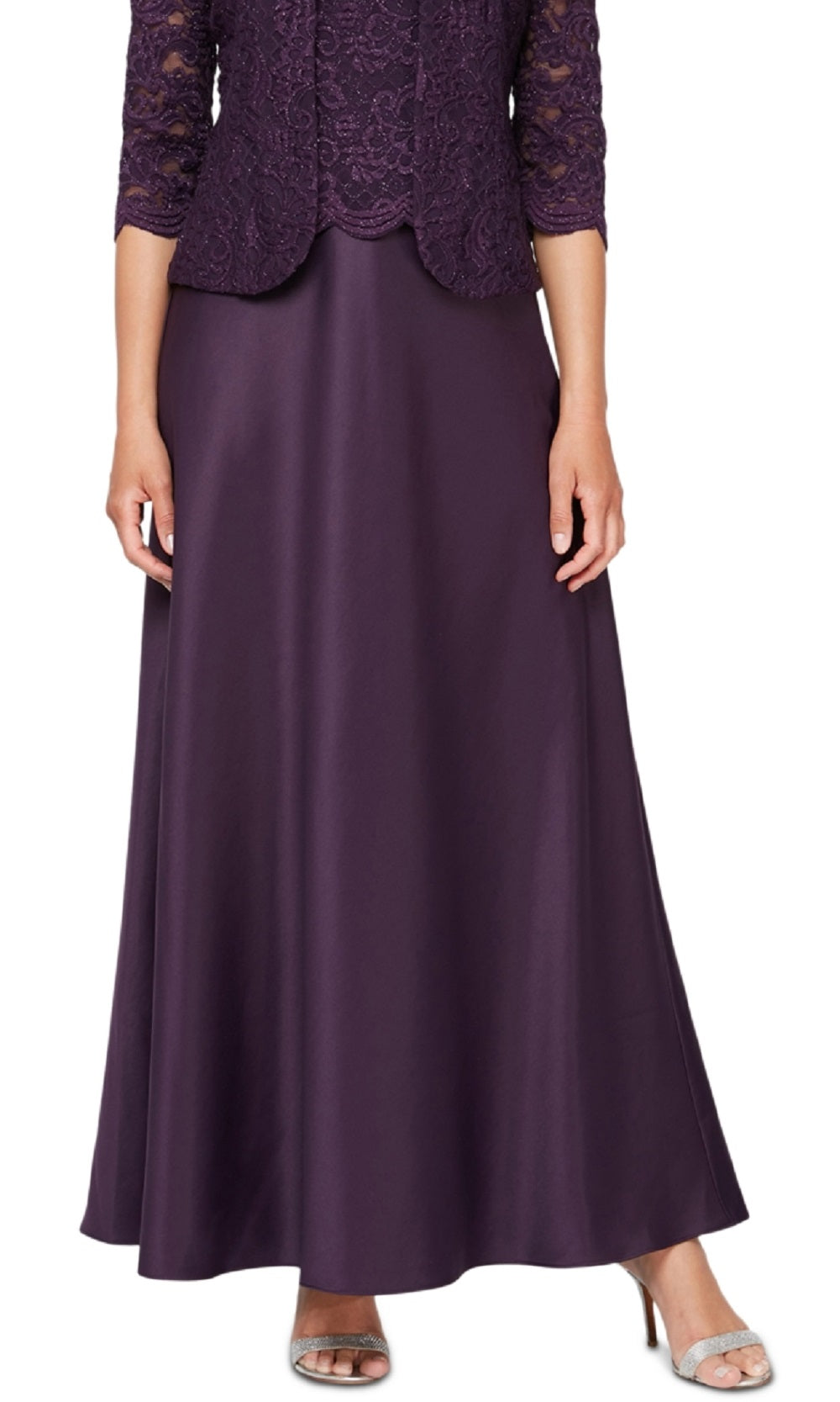 Vestido de festa feminino Alex Evenings com renda bordada e jaqueta, roxo, tamanho 10