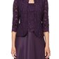 Vestido de festa feminino Alex Evenings com renda bordada e jaqueta, roxo, tamanho 16