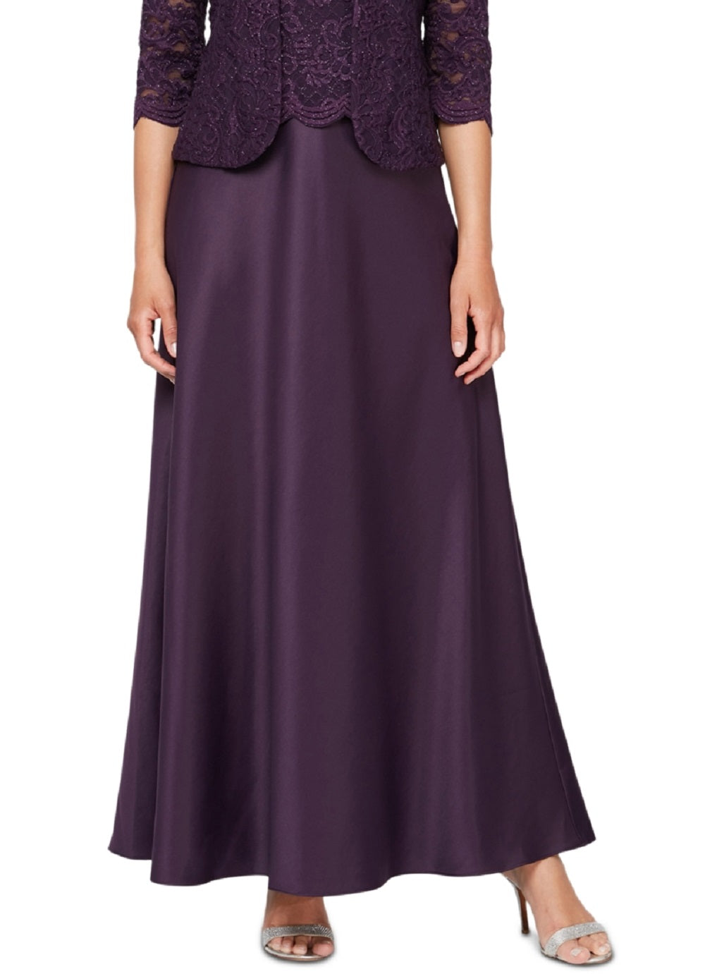 Vestido de festa feminino Alex Evenings com renda bordada e jaqueta, roxo, tamanho 16