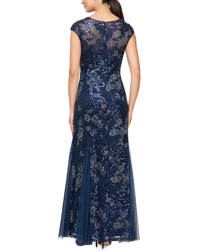 Vestido trompete bordado com lantejoulas Alex Evenings para mulheres, azul, tamanho 12