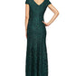 Vestido de renda feminino Alex Evenings com decote em V e ajuste evasê, verde, tamanho 8