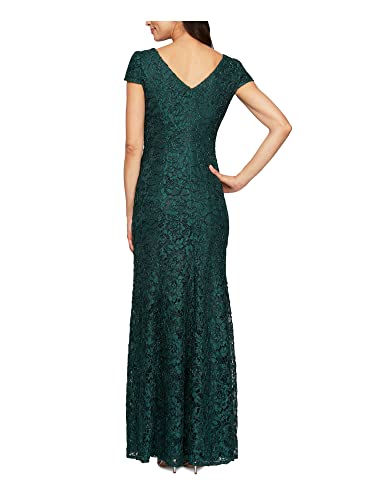 Vestido de renda feminino Alex Evenings com decote em V e ajuste evasê, verde, tamanho 8