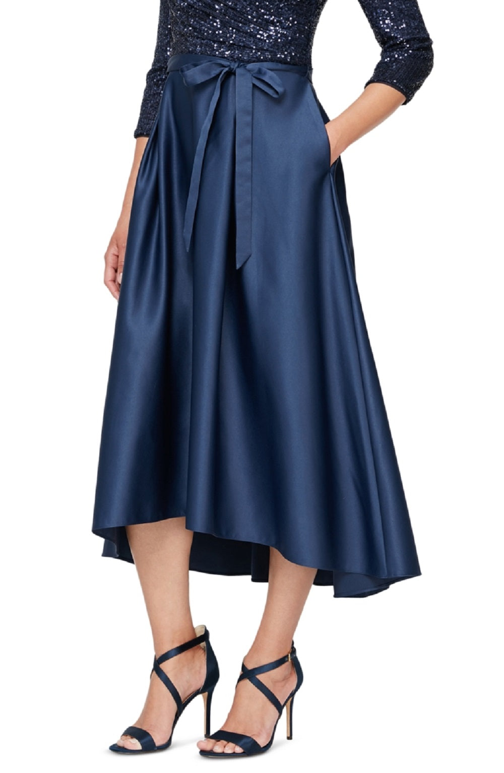 Vestido midi feminino Alex Evenings com corpete de lantejoulas, azul, tamanho 10