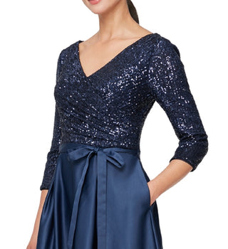Vestido midi feminino Alex Evenings com corpete de lantejoulas, azul, tamanho 14