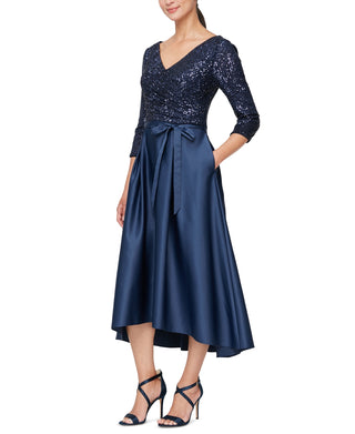 Alex Evenings Women's Sequined Bodice Midi Dress Blue Size 14