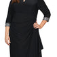 Vestido envelope falso enfeitado feminino Alex Evenings, preto, tamanho 18W