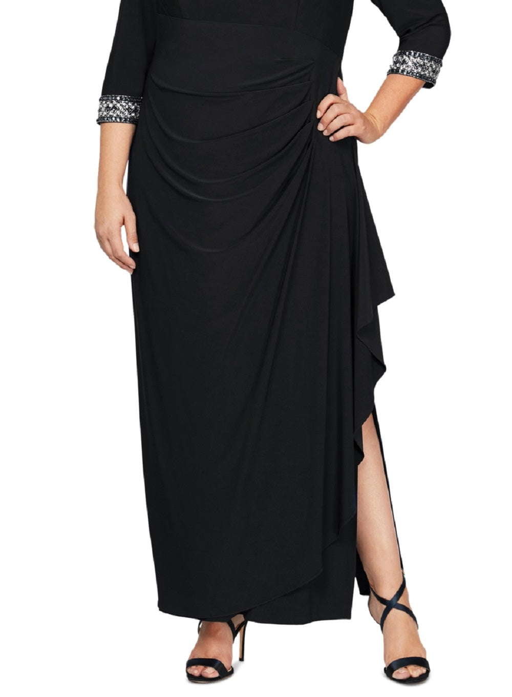Vestido envelope falso enfeitado feminino Alex Evenings, preto, tamanho 18W
