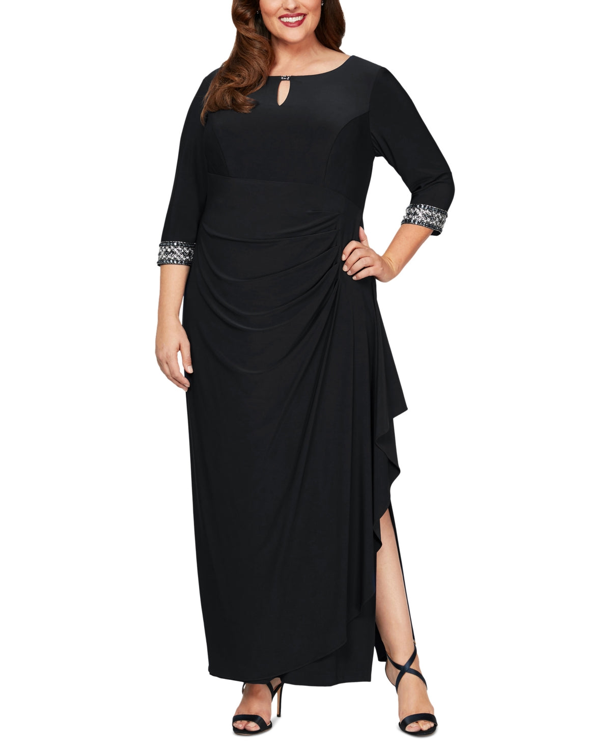 Vestido envelope falso enfeitado feminino Alex Evenings, preto, tamanho 18W