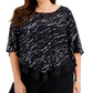 Alex Evenings Top feminino com lantejoulas e estampa popover, preto, tamanho 1X