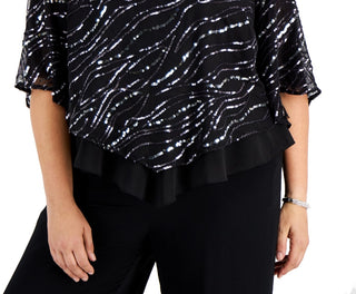 Alex Evenings Top feminino com lantejoulas e estampa popover, preto, tamanho 2X