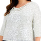Alex Evenings Blusa feminina com decote em V e lantejoulas, cinza, tamanho 2X